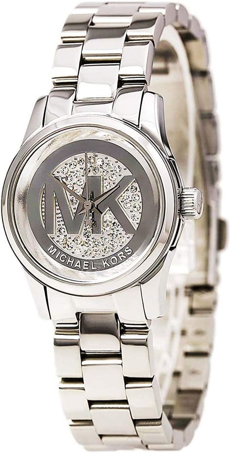 michael kors women's runway mk3303|Michael Kors Petite Runway Silver Pave Dial Stai .